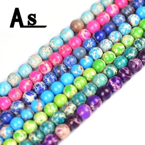 Asingeloo Sea Sediment Turquoises Imperial Beads Strand Loose Natural Stone 15"select size 6 8 10mm for jewelry making bracelet