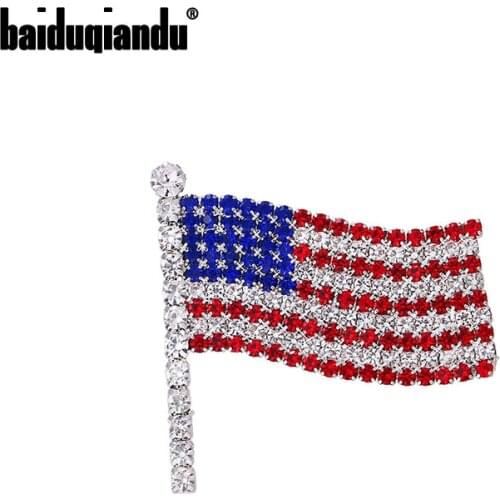 Baiduqiandu New Arrival Crystal Rhinestones American National Flag Stars and Stripes Brooch Pins