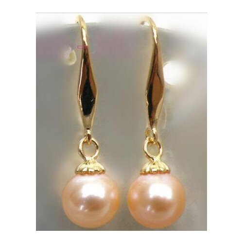 Free shipping >>>>noble jewelry new 8-7MM AAA PERFECT south sea pink pearl earrings 14K GOLD