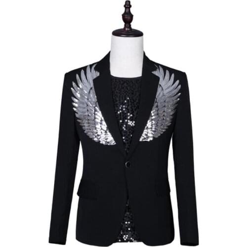 Wing sequins blazer men suits designs jacket mens stage costumes for singers clothes dance star style dress punk masculino homme