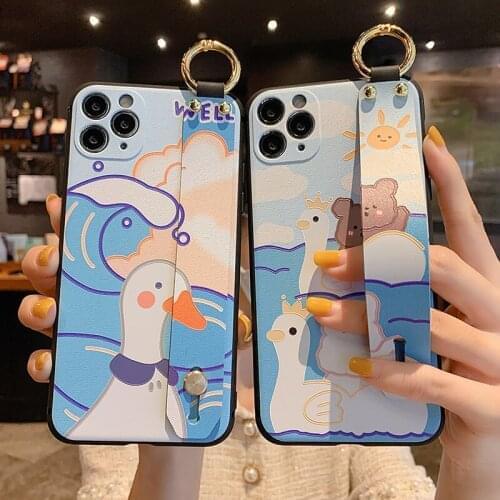 Duck Style Wrist Strap Case For Huawei Nova 7 Pro 6 SE 5T 5 5i Pro 4 4E 3i 3E Silicone Cover Finger Ring KickStand Coque Capa