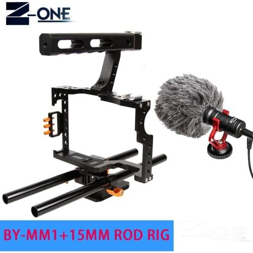 15mm Rod Rig DSLR Camera Video Cage Kit Stabilizer+Top Handle Grip+BOYA BY-MM1 Microphone for Sony A7II A7R A7S A6300 A6500
