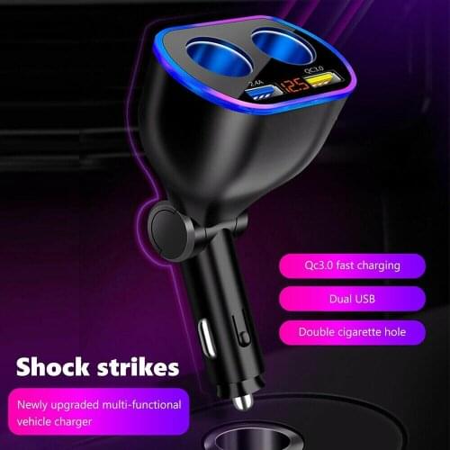 Car Cigarette Lighter Socket Splitter Charger Dual USB QC 3.0 + 2.4A Quick Charge 12V Auto Power Adapter Plug