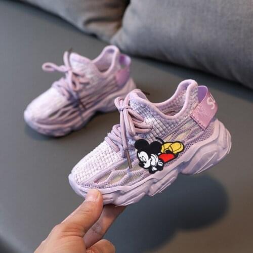 Disney Mickey Breathable Flying Knitted Sneakers Girls Boys Net Shoes 2021 Spring Autumn New Casual Shoes Soft-soled Toddlers