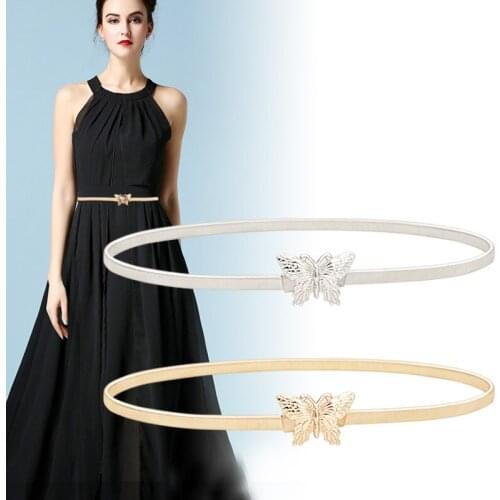Elastic Silver Gold Chain Belts for Women Metal Bow Ladies Dress Belt Stretch Skinny Thin Waistband Female Belt cinturones