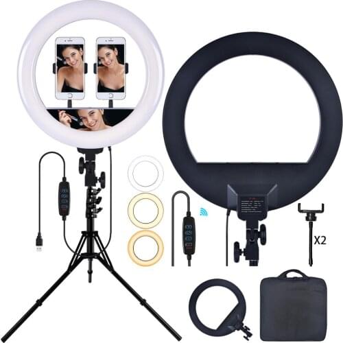 FOSOTO 14 inch Led Ring Light With USB Port Photographic Lighting makeup Ring Lamp With Mirror&Tripod Ringlight For Phone Tiktok