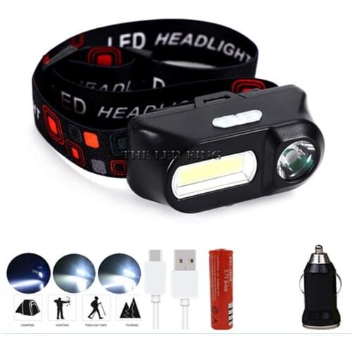 3800LM Mini XPE+COB LED Headlight Headlamp Head Lamp Flashlight USB Rechargeable 6 modes Camping Hiking Night Fishing Light