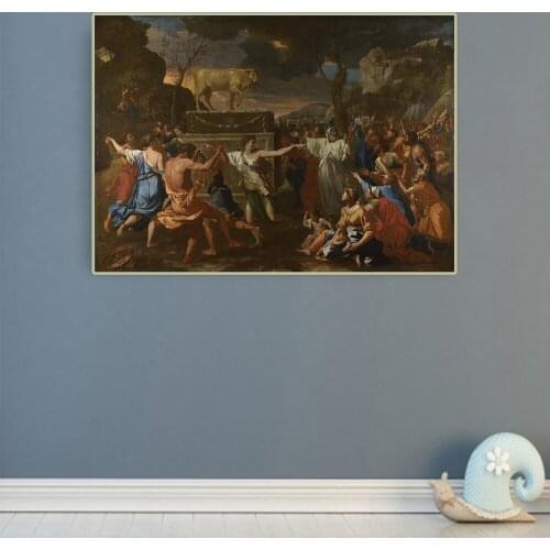 Citon Nicolas Poussin《The Adoration of the Golden Calf》Canvas Oil Painting Art Poster Picture Modern Wall Decor Home Decoration