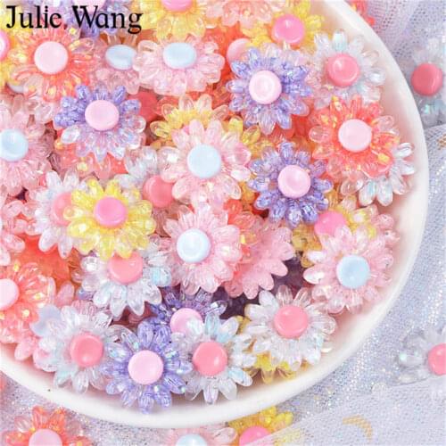 Julie Wang 10PCS 18mm Resin Flower Sunflower Slime Charms Randomly Mix Colros Cabochon Jewelry Making Accessory Decoration