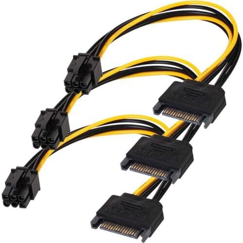 SATA 15 pin to 6 Pin Power Cable 3-Pack 15 pin SATA to 6 pin pci Express power Adapter cable - 8 Inch