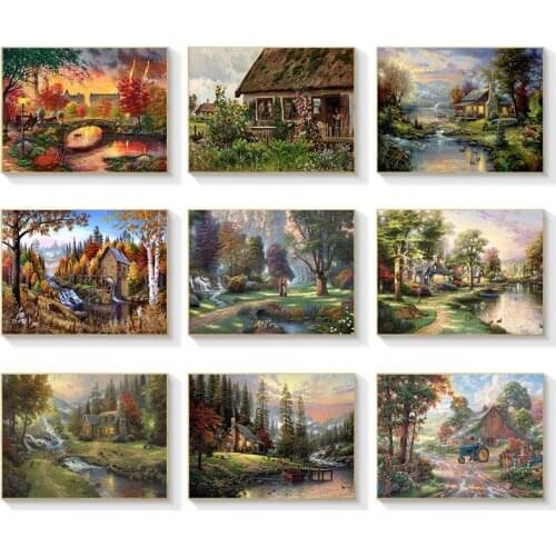 American Oil Painting Character Animal Harmony Scene Decoration Water Duck Mountain Deer Activity Living Room Sofa Wall Poster