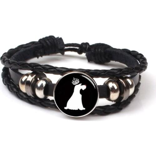 Creative Dog Avatar Picture Badge Leather Multilayer Bracelet Fashion Dachshund Dog Glass Dome Retro Hound Silhouette Bracelet