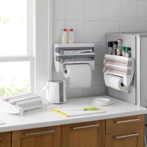 Kitchen Cling Film Cutting Holder Sauce Bottle Tin Foil Paper Storage Rack Paper Towel Holder Kitchen Organizer