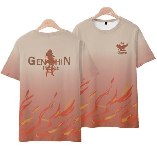 Game Genshin Impact Summer Short-sleeve T-shirt Cos Paimon Keqing Diluc Fischl Clothes Men And Women Soft Casual Fashion Shirts