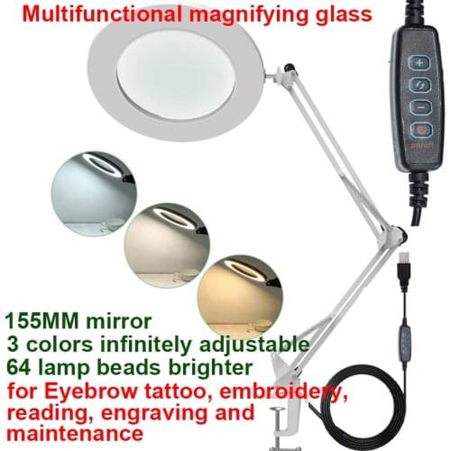 10X Welding Magnifier USB 3 Colors LED Illuminated Lamp Loupe Reading Rework Soldering Magnifying Glass Flexible Desk Table Lamp
