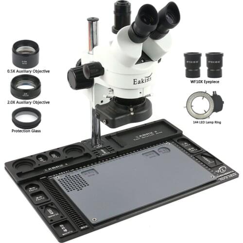 Multifunction Aluminum Alloy 3.5X~90X Simul Focal Trinocular Zoom Stereo Microscope For PCB Soldering Phone Repair Inspection
