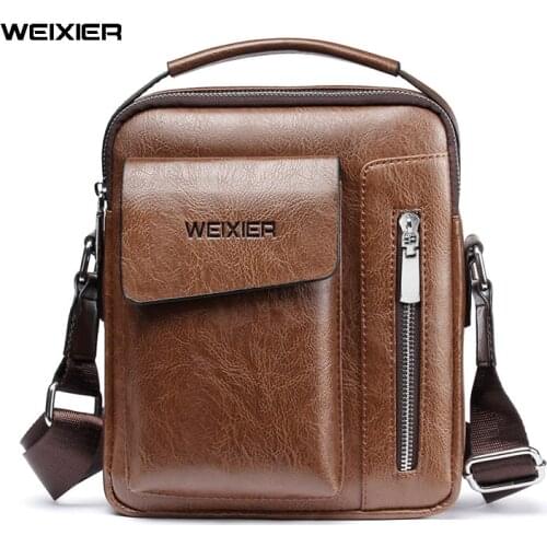 WEIXIER Men Shoulder Bags Crossbody Bag Multi-function Mens Handbags Capacity PU Leather Bag For Male Messenger Bags Tote Bag