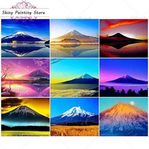 5D Diamond Painting Kits Mount Fuji Diamond Embroidery Beautiful Colorful Sunset Landscape Full Square Round Drill Cross Stitch