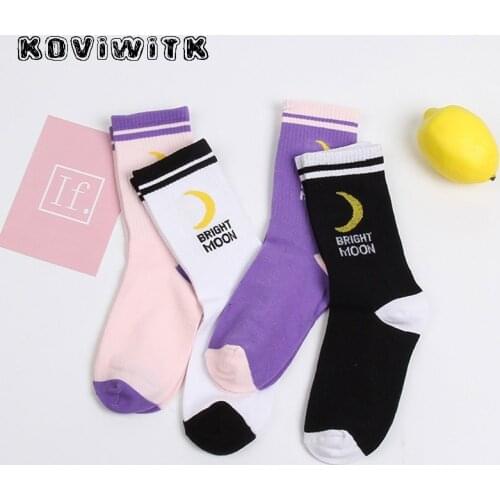 New Bright Moon Cotton Socks Harajuku English Letter Woman men Funny Socks Hip Hop Stripes Printed Couples Cotton Tube Hosiery