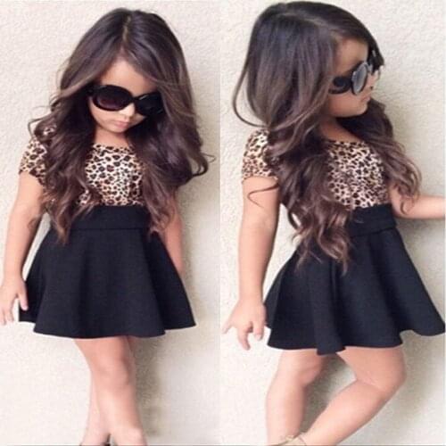 New Arrival Kids Girls Dress Leopard Short Sleeve O Neck Dress 1-6Y Children Clothing Kids Girl Clothes Halloween Gift