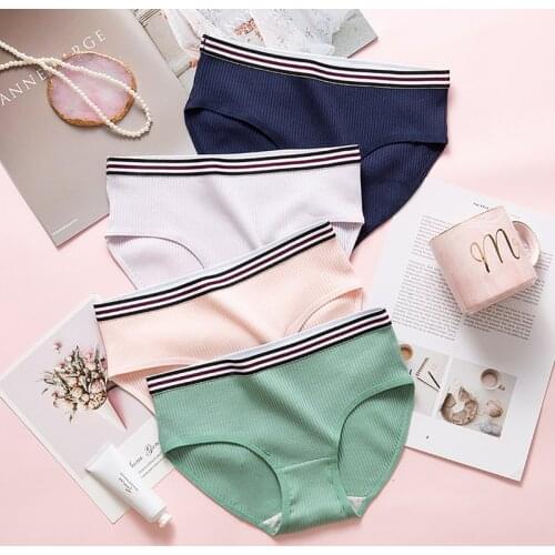 Sporty Cotton Solid Women Underwear Female Striped Breathable Seamless Briefs Soft Sexy Sanitary Panties Lingerie Tanga