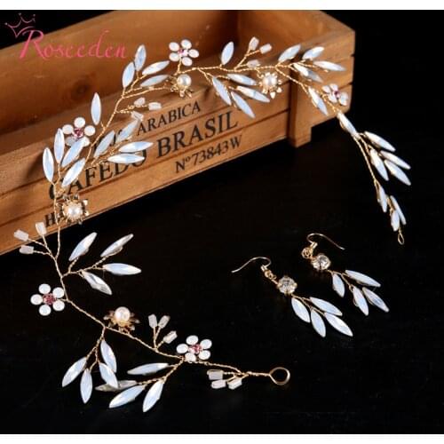 Handmade Wedding Hair Accessories Bridal Headband opal crystal Willow branches shape Head Piece with earrings RE745