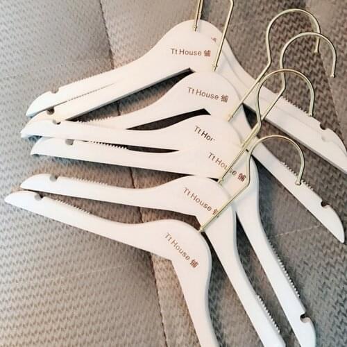 Wedding 10pcs/lot adult wood hanger white wooden hangers for clothes rack women top grade hanger gold hook(30pcs can LOGO)