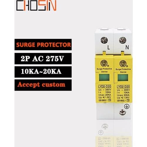Surge Protector C20-2P 10ka~20ka 275V 385V 420V Ac Spd House Protective Low-voltage Arrester Device 1P+N Lightning Protection