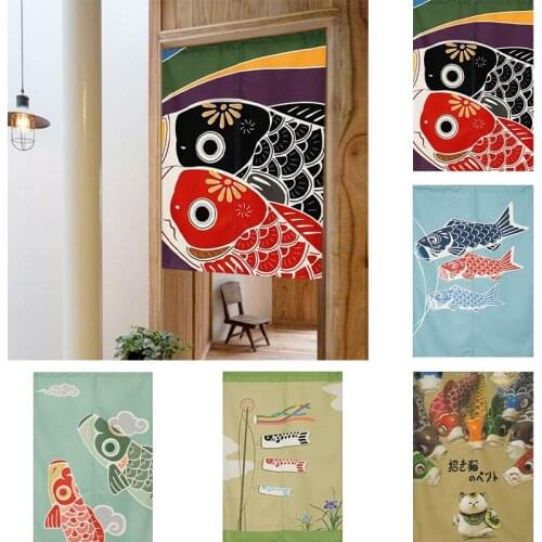 Japanese Fabric Curtain Kitchen Door Curtain Non Perforated Half Panel Curtain Home Decoration Geomantic Blackout Curtain