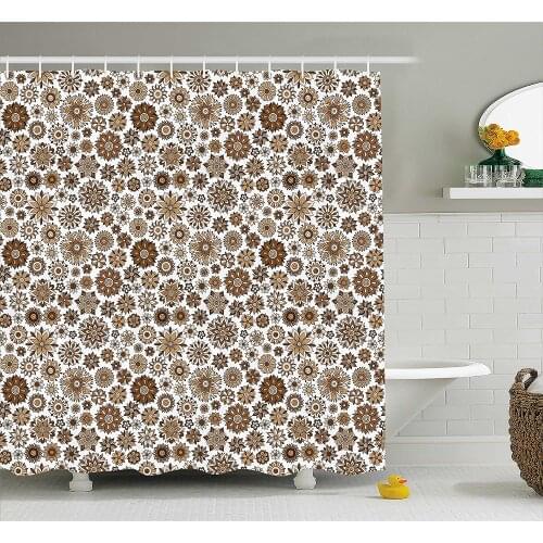 Garden Shower Curtain Doodle Style Flourishing Corsage Bouquet Pattern Romantic Vintage Curly Bathroom Waterproof Curtains