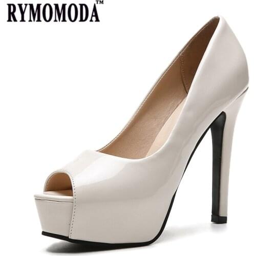 RYMOMODA Women Sandals 2021 New 12.5cm Extra High Heel Peep Toe Slip-On Party Patent Leather Pumps Ladies Shoes Dropshipping