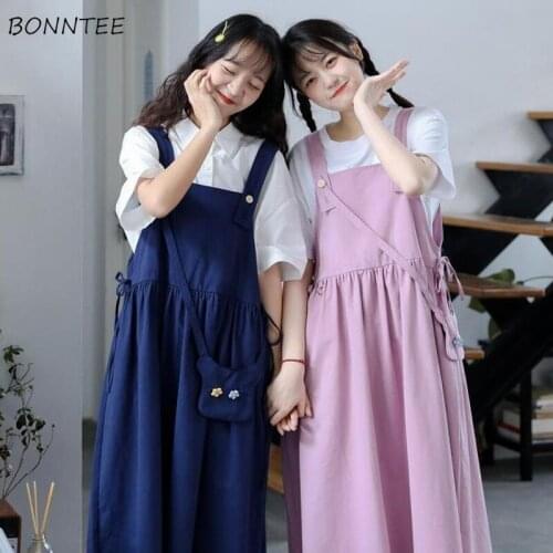 Dresses Women Loose All-match Fashion Summer Thin Cute Harajuku Soft Straps Vestido Feminino College 4 Colors Aesthetic Friends