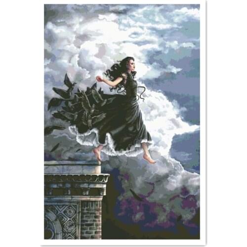 Girl with black dress cross stitch package woman 18ct 14ct 11ct cloth cotton thread embroidery DIY handmade needlework