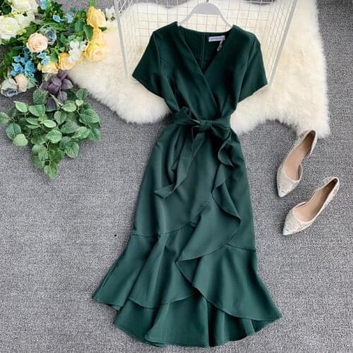 2020 Ladies Asymmetrical V Neck Summer Midi Long Wrap Irregular Dress High Waist Evening Party Sashes Women Casual Vestidos