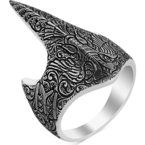 925 Sterling Silver Thumb Ring Engraved with Eagle Motivated Exclusive Ring for Men Bowmen Ring Male Silver Ring