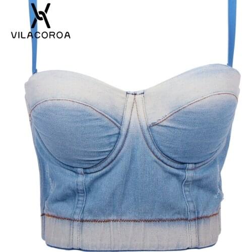 Gradient Color Vest Vintage Denim Corset Female Camis High Street Fashion Tube Top Sling Crop Top Elastic Slim Sexy Camisoles