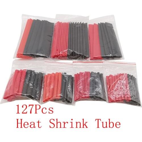 127Pcs/Set Red Black Heat Shrink Tube Kit Shrinking Sleeving Assorted Polyolefin Insulation Heat Shrinkable Tubing Cable Wrap
