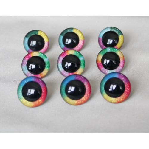 300PCS new rainbow eyes 14mm-30mm glitter round clear toy safety eyes+ washer For Wool diy pupil findings---R3