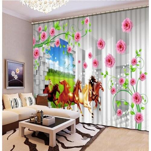 3D Curtain Luxury Blackout Window Curtain Living Room Horse pattern 3D Window Curtain Luxury Bedroom