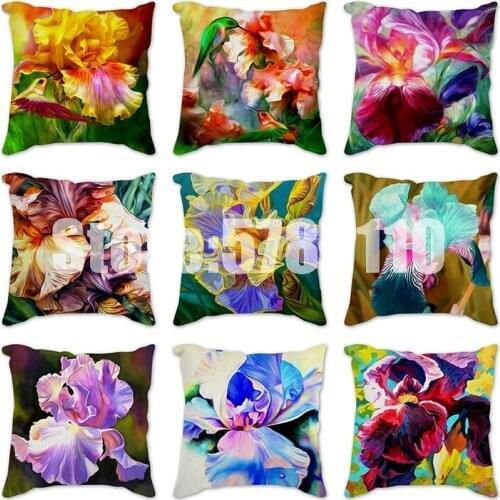 45x45cm German iris Cushion Cover Home Decorative Pillow Cover For Sofa Throw Flowers oil painting Pillowcase Home Decoration