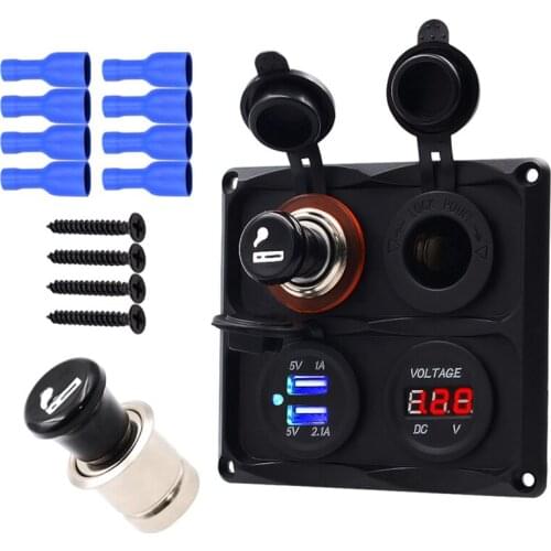 4in1USB Charger Voltmeter Cigarette Lighter With Cigarette Lighter Head RV Yacht Marine Power-taking Device Combination Panel12V