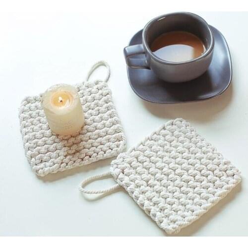 5pcs 12*13cm Handmade Cotton Placemat Macrame Non-slip Insulation Coffee Tea Cup Pad Mats Bohemia Desk Decor Creative Gift