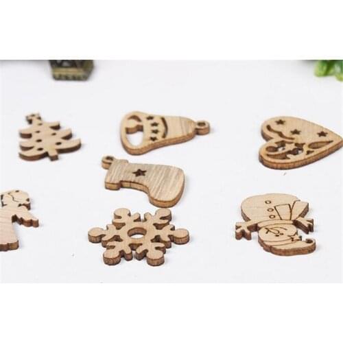 New 100sets 50 pcs set DIY Natural Wooden Chip Christmas Tree Hanging Ornaments Pendant Kids Gifts Snowman Tree Shape Xmas