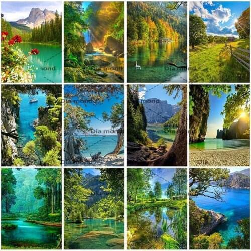 5D Diamond Painting Lake Landscape Full Square Drill Embroidery Mosaic Natural Scenery Tree Picture of Rhinestones Hobby Gift