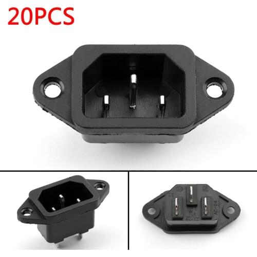 Artudatech 20PCS IEC320 C14 3 Pin Screw Mount Male Power Socket 10A 250V For Boat AC-04