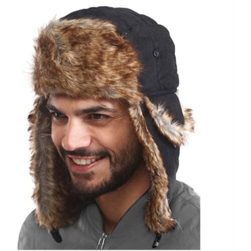 WZCX Fake Fur Russia Unisex Pilot Bomber Hat Ushanka Keep Warm Waterproof Windproof Outdoor Earflap Men Snow Caps