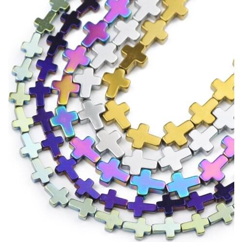 Cross Jesus Hematite Beads Blue,Gold,Green Natural Stone Spacer Loose Beads For Jewelry Making Diy Bracelet Accessories 6/8/10MM