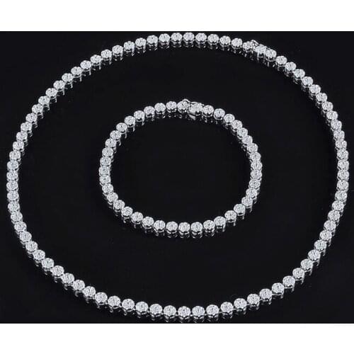 Designer Fashion 925 Sterling Silver Jewelry 3A Cubic Zirconia Party Necklace/Bracelet Set