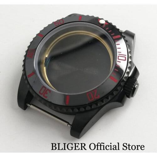 BLIGER Fit NH35 NH35A NH36 NH36A 40MM Black PVD Coated Watch Case Without Cyclops with Ceramic Bezel Sapphire Glass