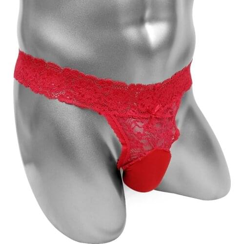 Floral Lace Sissy Panties With Penis Bulge Pouch For Men Thong Underwear Transparent Sexy Lingerie Bikini Male Underpants